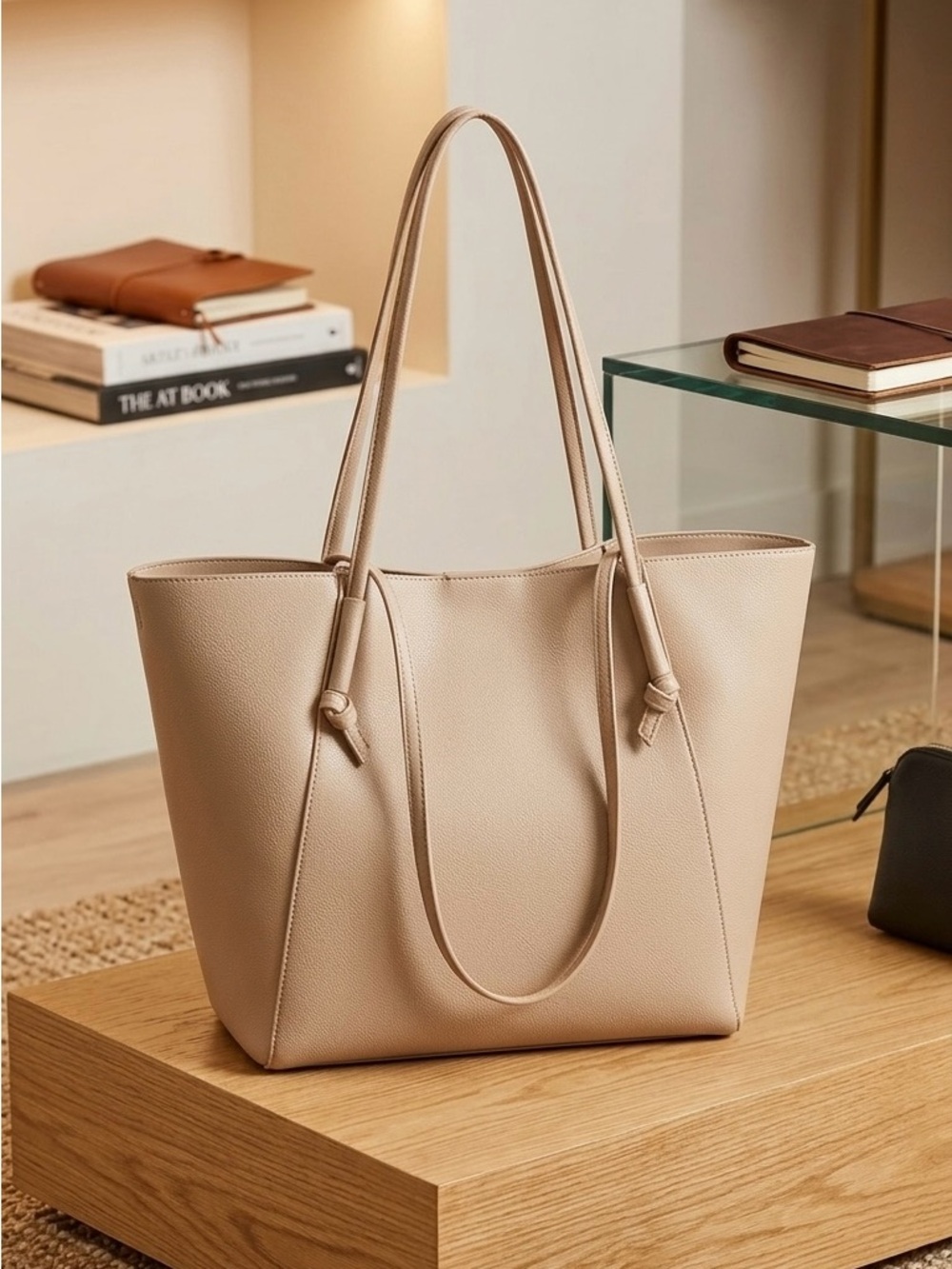 Classic Beige Tote Bag - Minimal Women's Shoulder Bag